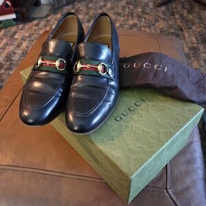 Gucci Black Loafers with Gold and Red Details